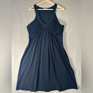 Calvin Klein Black Sleeveless Dress Ruched Chest Flowy Skirt Casual Cocktail